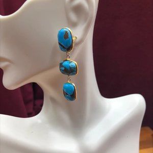 Long Dangle Turquoise Earrings, Light Weight Earrings, Indian Jewelry